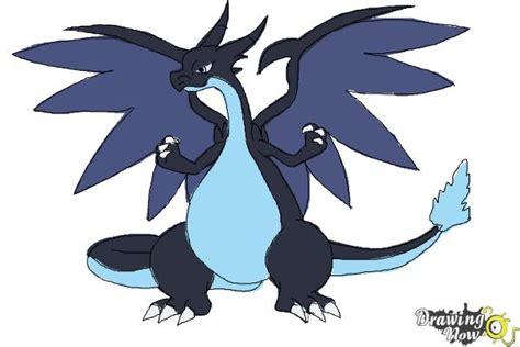 How to Draw Mega Charizard X step by step .